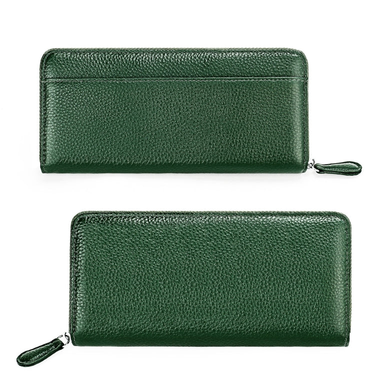 RFID Lychee Texture Fashion Organ Clutch Ladies Zipper Long Change Bag(ArmyGreen)
