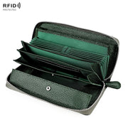 RFID Lychee Texture Fashion Organ Clutch Ladies Zipper Long Change Bag(ArmyGreen)