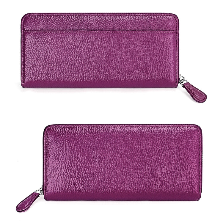 RFID Lychee Texture Fashion Organ Clutch Ladies Zipper Long Change Bag(Purple)