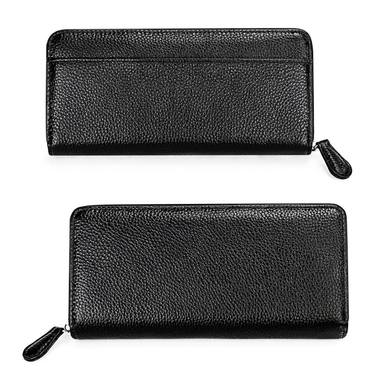 RFID Lychee Texture Fashion Organ Clutch Ladies Zipper Long Change Bag(Black)