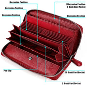 RFID Lychee Texture Fashion Organ Clutch Ladies Zipper Long Change Bag(Red Wine)