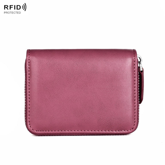RFID Anti-theft Zipper Leather Coin Purse Coin Storage Bag(Purple)