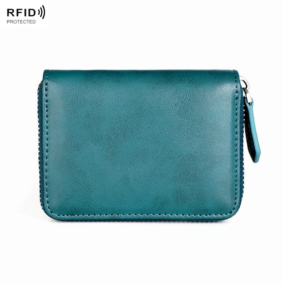 RFID Anti-theft Zipper Leather Coin Purse Coin Storage Bag(Blue)