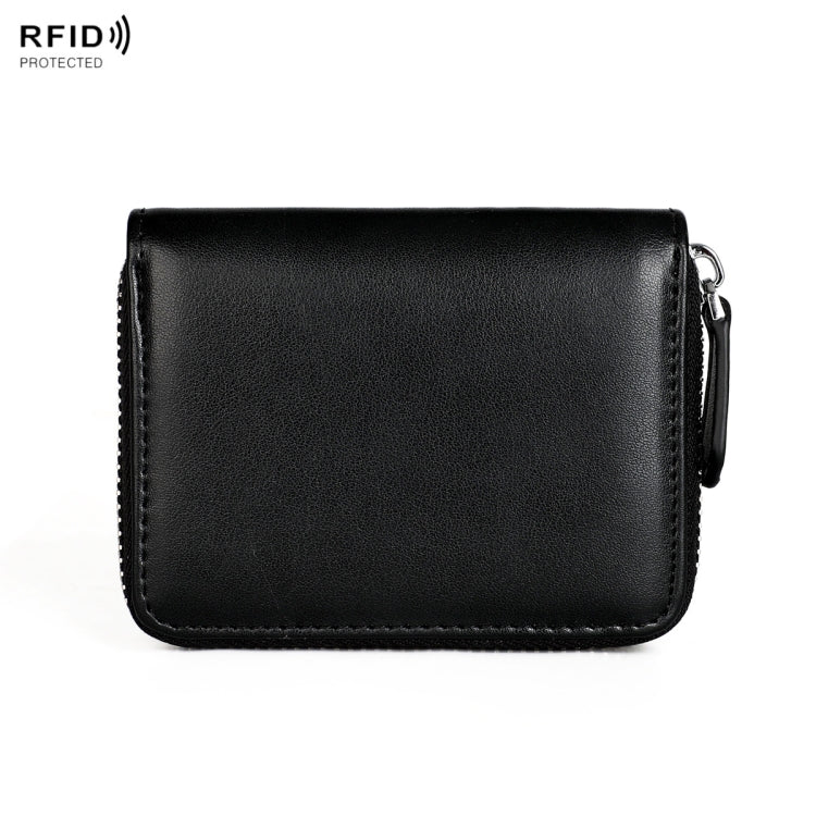 RFID Anti-theft Zipper Leather Coin Purse Coin Storage Bag(Black)