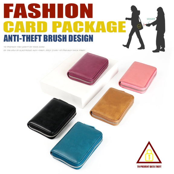 RFID Anti-theft Zipper Leather Coin Purse Coin Storage Bag(Blue)
