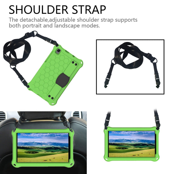 For Samsung Galaxy Tab A 8.0 & S Pen (2019)P200/P205 Honeycomb Design EVA + PC Four Corner Shockproof Protective Case with Strap(Green+Black)