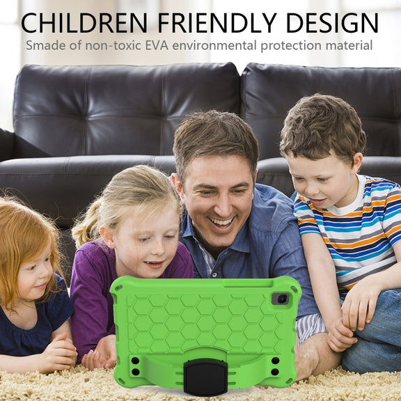For Samsung Galaxy Tab A 8.0 & S Pen (2019)P200/P205 Honeycomb Design EVA + PC Four Corner Shockproof Protective Case with Strap(Green+Black)