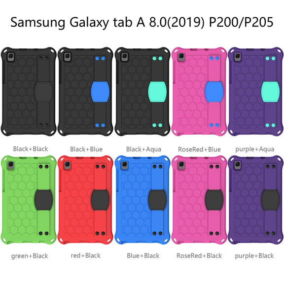 For Samsung Galaxy Tab A 8.0 & S Pen (2019)P200/P205 Honeycomb Design EVA + PC Four Corner Shockproof Protective Case with Strap(Green+Black)