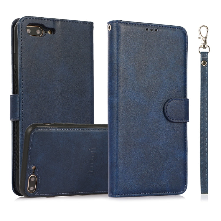 Calf Texture 2 in 1 Detachable Magnetic Back Cover Horizontal Flip Leather Case with Holder & Card Slots & Wallet & Photo Frame For iPhone 8 Plus / 7 Plus(Blue) - free shipping - PMC TechLife - Order now!