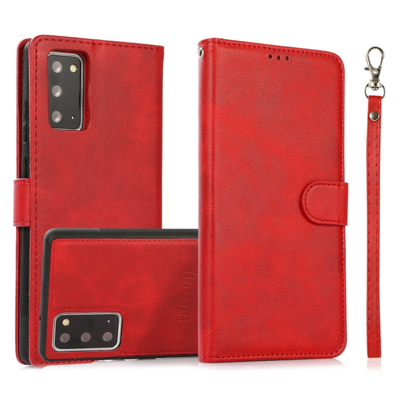 For Samsung Galaxy Note20 Calf Texture 2 in 1 Detachable Magnetic Back Cover Horizontal Flip Leather Case with Holder & Card Slots & Wallet & Photo Frame(Red)