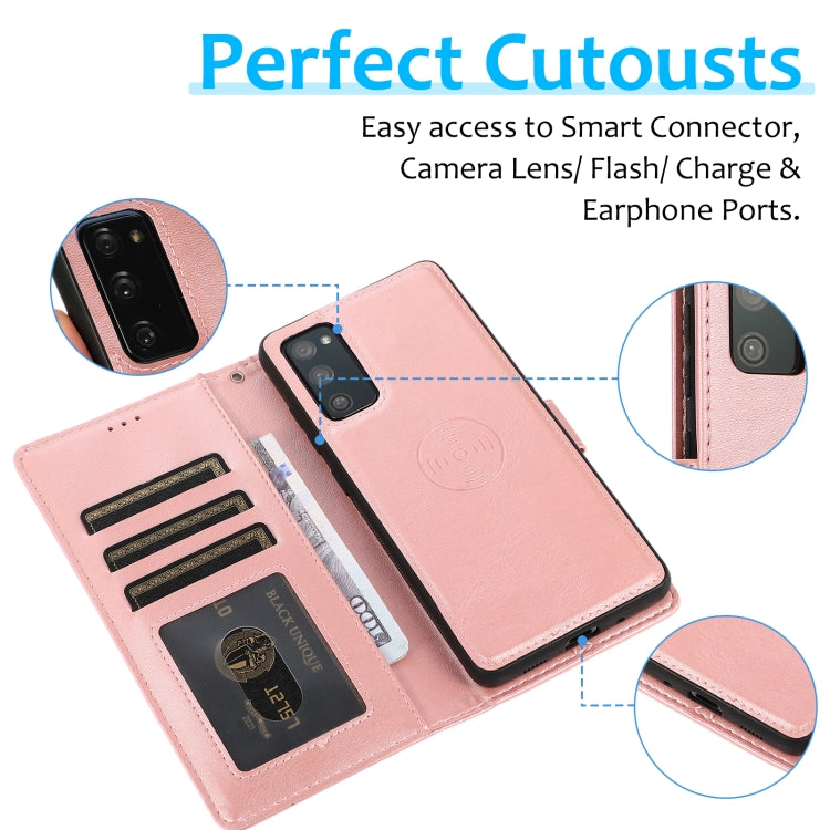 For Samsung Galaxy S20 FE Calf Texture 2 in 1 Detachable Magnetic Back Cover Horizontal Flip Leather Case with Holder & Card Slots & Wallet & Photo Frame(Rose Gold)