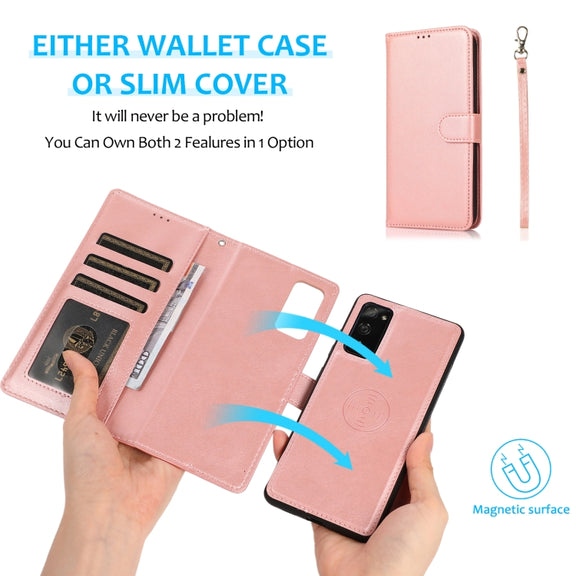 For Samsung Galaxy S20 FE Calf Texture 2 in 1 Detachable Magnetic Back Cover Horizontal Flip Leather Case with Holder & Card Slots & Wallet & Photo Frame(Rose Gold)