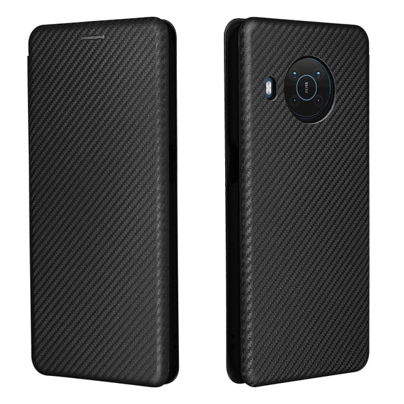 For Nokia X10 Carbon Fiber Texture Horizontal Flip TPU + PC + PU Leather Case with Card Slot(Black)
