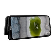 For Nokia X10 Carbon Fiber Texture Horizontal Flip TPU + PC + PU Leather Case with Card Slot(Black)