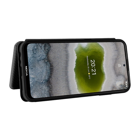 For Nokia X10 Carbon Fiber Texture Horizontal Flip TPU + PC + PU Leather Case with Card Slot(Black)