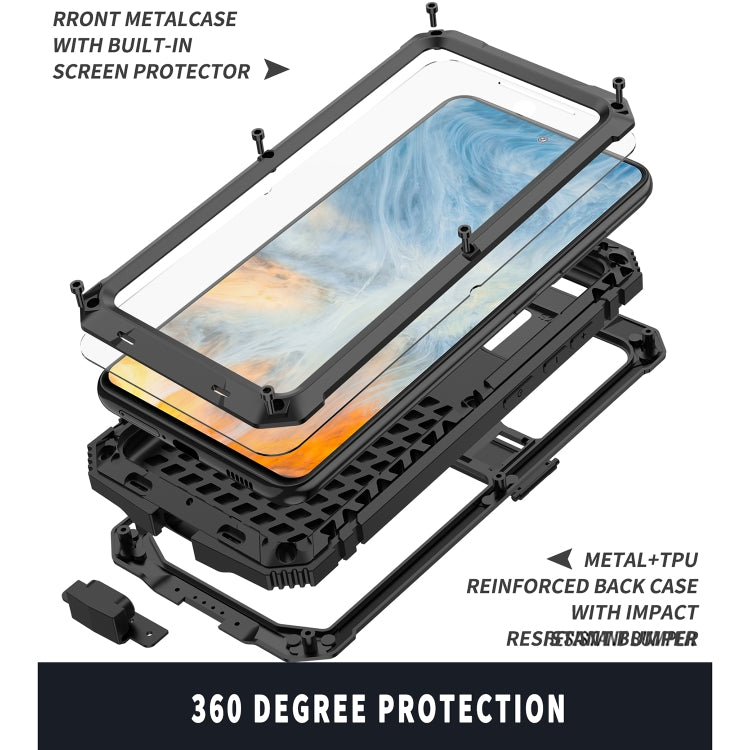 For Samsung Galaxy S21 FE R-JUST Shockproof Water-resistant Dust-proof Metal + Silicone Protective Case with Holder(Black)