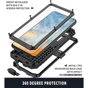 For Samsung Galaxy S21 FE R-JUST Shockproof Water-resistant Dust-proof Metal + Silicone Protective Case with Holder(Black)