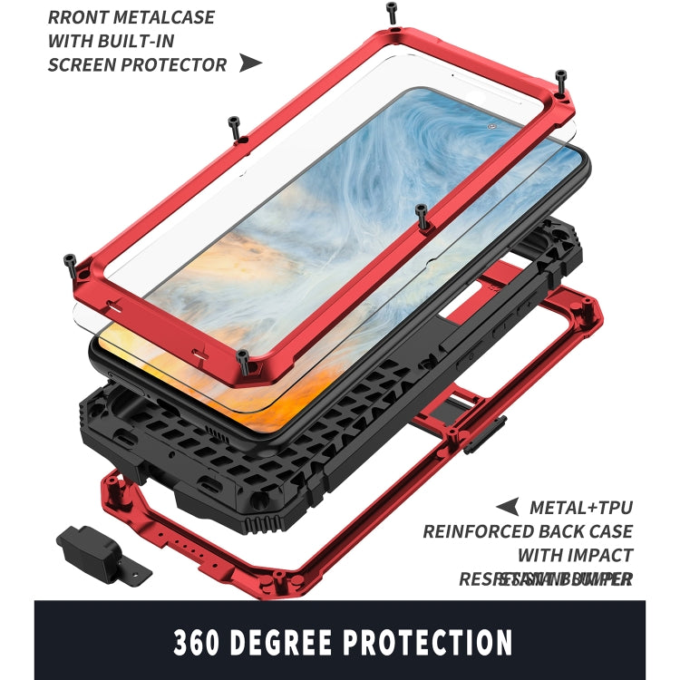 For Samsung Galaxy S21 FE R-JUST Shockproof Water-resistant Dust-proof Metal + Silicone Protective Case with Holder(Red)
