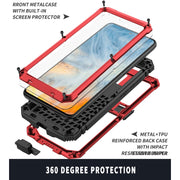 For Samsung Galaxy S21 FE R-JUST Shockproof Water-resistant Dust-proof Metal + Silicone Protective Case with Holder(Red)