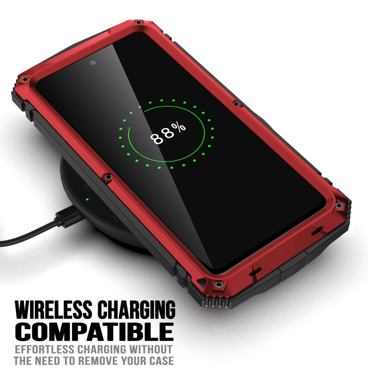 For Samsung Galaxy S21 FE R-JUST Shockproof Water-resistant Dust-proof Metal + Silicone Protective Case with Holder(Red)