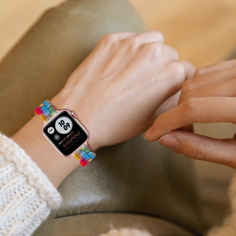 Oval Resin Watch Band For Apple Watch Series 9&8&7 41mm / SE 3&SE 2&6&SE&5&4 40mm / 3&2&1 38mm(Rainbow) - Watch Bands by PMC TechLife | Online Shopping South Africa | PMC TechLife | Buy Now Pay Later Mobicred