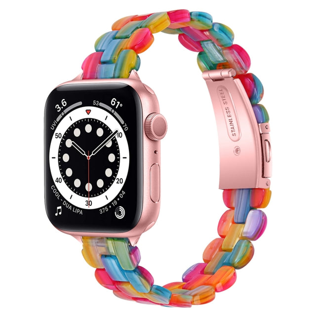 Oval Resin Watch Band For Apple Watch Series 9&8&7 41mm / SE 3&SE 2&6&SE&5&4 40mm / 3&2&1 38mm(Rainbow)