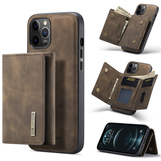 For iPhone 12 / 12 Pro DG.MING M1 Series 3-Fold Multi Card Wallet + Magnetic Back Cover Shockproof Case with Holder Function(Coffee) - iPhone 12 / 12 Pro Cases by DG.MING | Online Shopping South Africa | PMC Jewellery | Buy Now Pay Later Mobicred