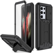 For Samsung Galaxy S21 Ultra 5G R-JUST Sliding Lens Cover Shockproof Dustproof Water-resistant Metal + Silicone Case with Invisible Holder(Black)