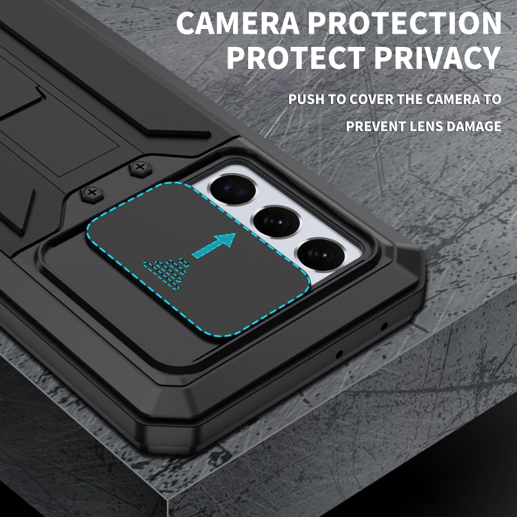 For Samsung Galaxy S21 Ultra 5G R-JUST Sliding Lens Cover Shockproof Dustproof Water-resistant Metal + Silicone Case with Invisible Holder(Black)