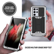 For Samsung Galaxy S21 Ultra 5G R-JUST Sliding Lens Cover Shockproof Dustproof Water-resistant Metal + Silicone Case with Invisible Holder(Silver)