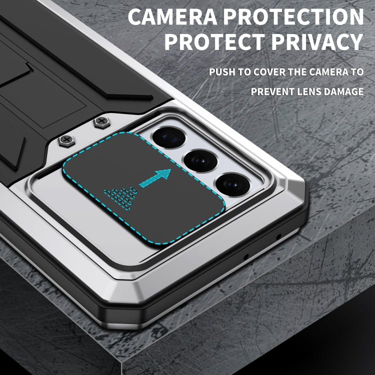 For Samsung Galaxy S21 Ultra 5G R-JUST Sliding Lens Cover Shockproof Dustproof Water-resistant Metal + Silicone Case with Invisible Holder(Silver)