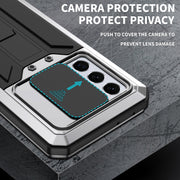For Samsung Galaxy S21 Ultra 5G R-JUST Sliding Lens Cover Shockproof Dustproof Water-resistant Metal + Silicone Case with Invisible Holder(Silver)