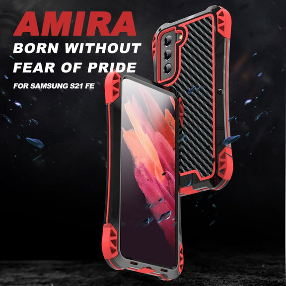 For Samsung Galaxy S21 FE R-JUST AMIRA Shockproof Dustproof Water-resistant Metal Protective Case(Red)