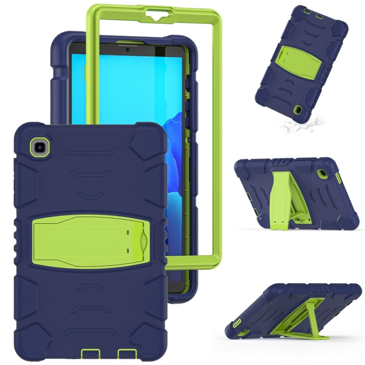For Samsung Galaxy Tab A7 Lite 8.7 inch 2021 3-Layer Protection Screen Frame + PC + Silicone Shockproof Combination Case with Holder(NavyBlue+Lime)