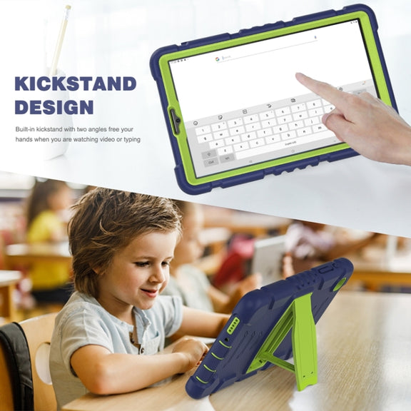 For Samsung Galaxy Tab A7 Lite 8.7 inch 2021 3-Layer Protection Screen Frame + PC + Silicone Shockproof Combination Case with Holder(NavyBlue+Lime)