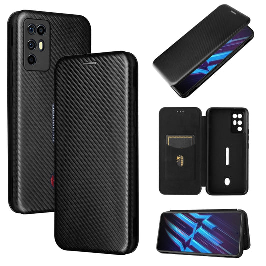 For ZTE Nubia Red Magic 6R Carbon Fiber Texture Horizontal Flip TPU + PC + PU Leather Case with Card Slot(Black) - free shipping - PMC Jewellery - Order now!