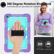 360 Degree Rotation Contrast Color Shockproof Silicone + PC Case with Holder & Hand Grip Strap & Shoulder Strap For iPad mini (2019) / 4(Purple+Mint Green)