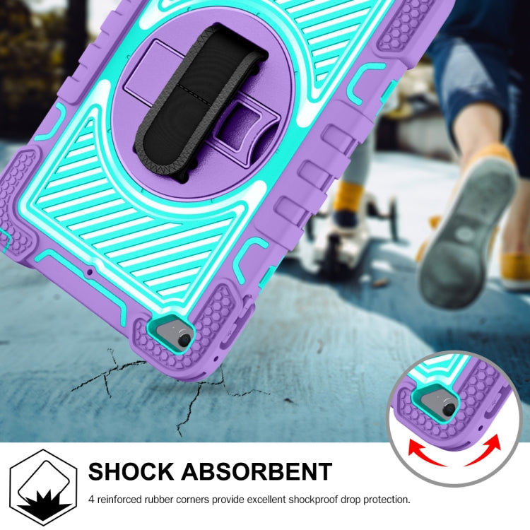 360 Degree Rotation Contrast Color Shockproof Silicone + PC Case with Holder & Hand Grip Strap & Shoulder Strap For iPad mini (2019) / 4(Purple+Mint Green)