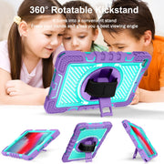 360 Degree Rotation Contrast Color Shockproof Silicone + PC Case with Holder & Hand Grip Strap & Shoulder Strap For iPad mini (2019) / 4(Purple+Mint Green)