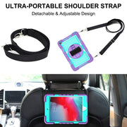 360 Degree Rotation Contrast Color Shockproof Silicone + PC Case with Holder & Hand Grip Strap & Shoulder Strap For iPad mini (2019) / 4(Purple+Mint Green)