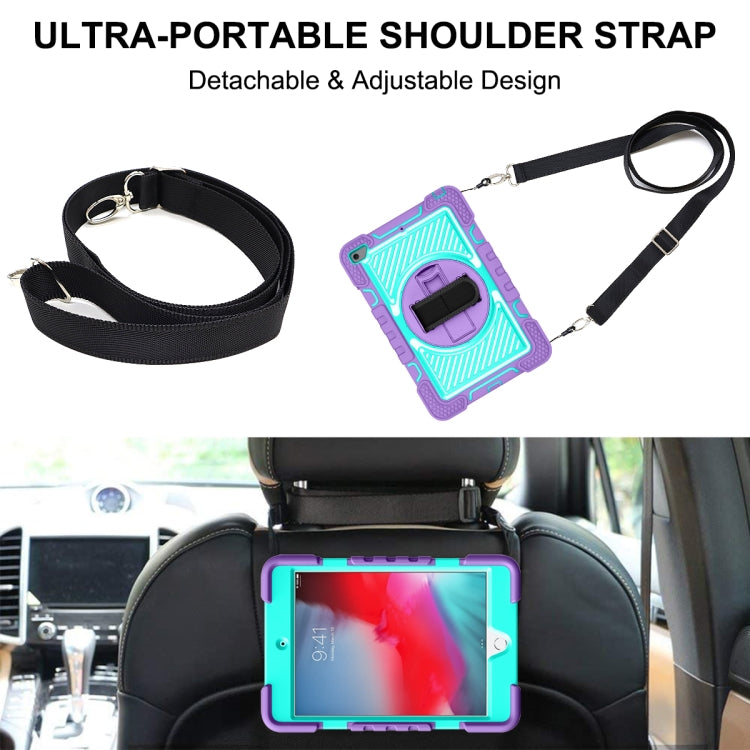 360 Degree Rotation Contrast Color Shockproof Silicone + PC Case with Holder & Hand Grip Strap & Shoulder Strap For iPad mini (2019) / 4(Purple+Mint Green)