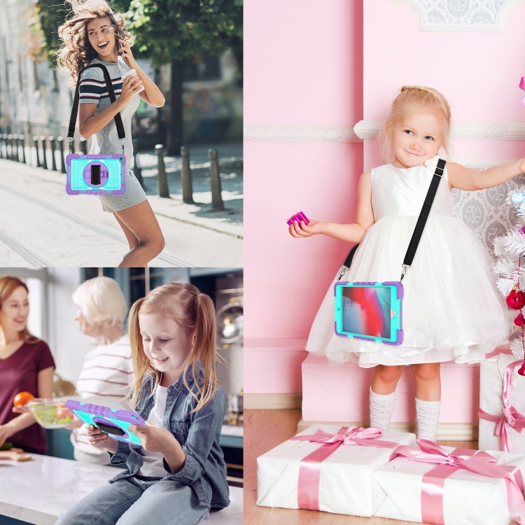 360 Degree Rotation Contrast Color Shockproof Silicone + PC Case with Holder & Hand Grip Strap & Shoulder Strap For iPad mini (2019) / 4(Purple+Mint Green)