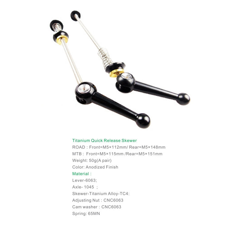 BIKERSAY Bicycle Skewers Quick Release Titanium Axle QR Wheel Hub Skewer For Road Bicycle, Model:QR003 - Quick Release by BIKERSAY | Online Shopping South Africa | PMC TechLife | Buy Now Pay Later Mobicred