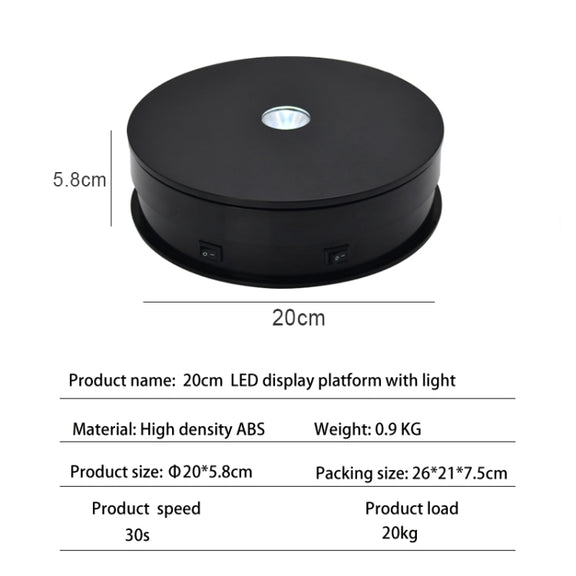 20cm Electric Rotating Turntable Display Stand LED Light Video Shooting Props Turntable, Power Plug:220V UK Plug(Black)