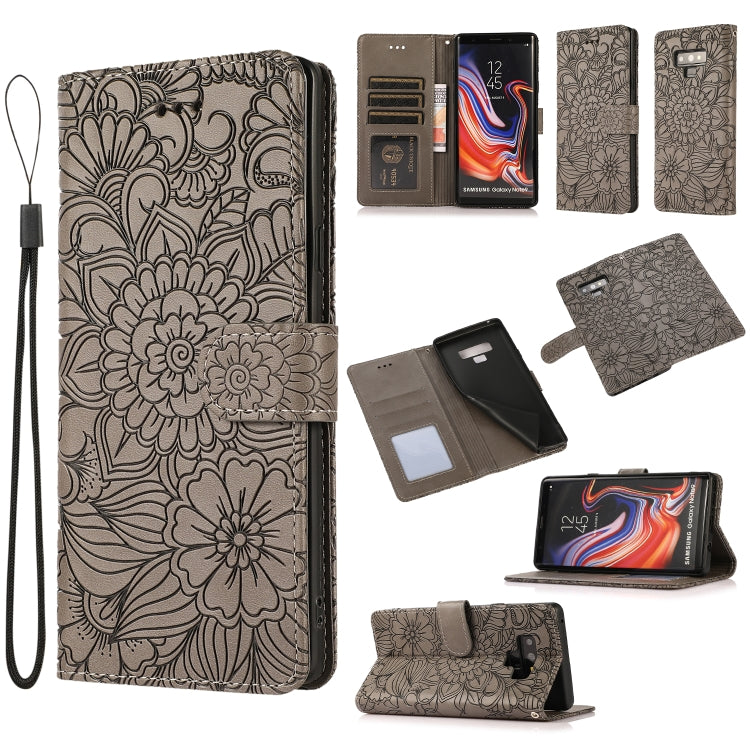 For Samsung Galaxy Note9 Skin Feel Embossed Sunflower Horizontal Flip Leather Case with Holder & Card Slots & Wallet & Lanyard(Gray) - free shipping - PMC TechLife - Order now!