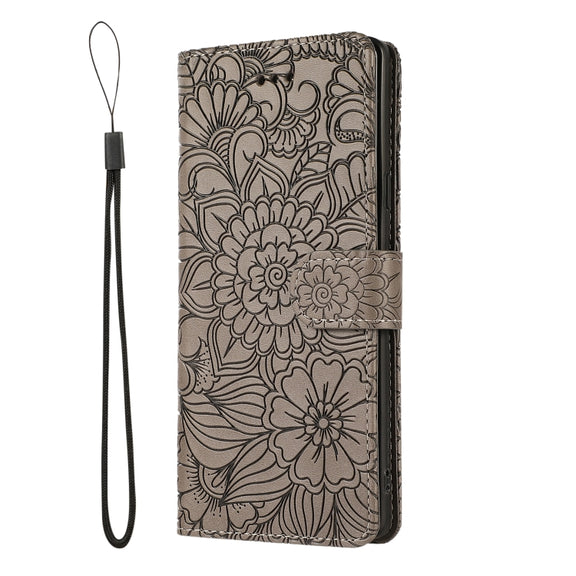 For Samsung Galaxy Note9 Skin Feel Embossed Sunflower Horizontal Flip Leather Case with Holder & Card Slots & Wallet & Lanyard(Gray)