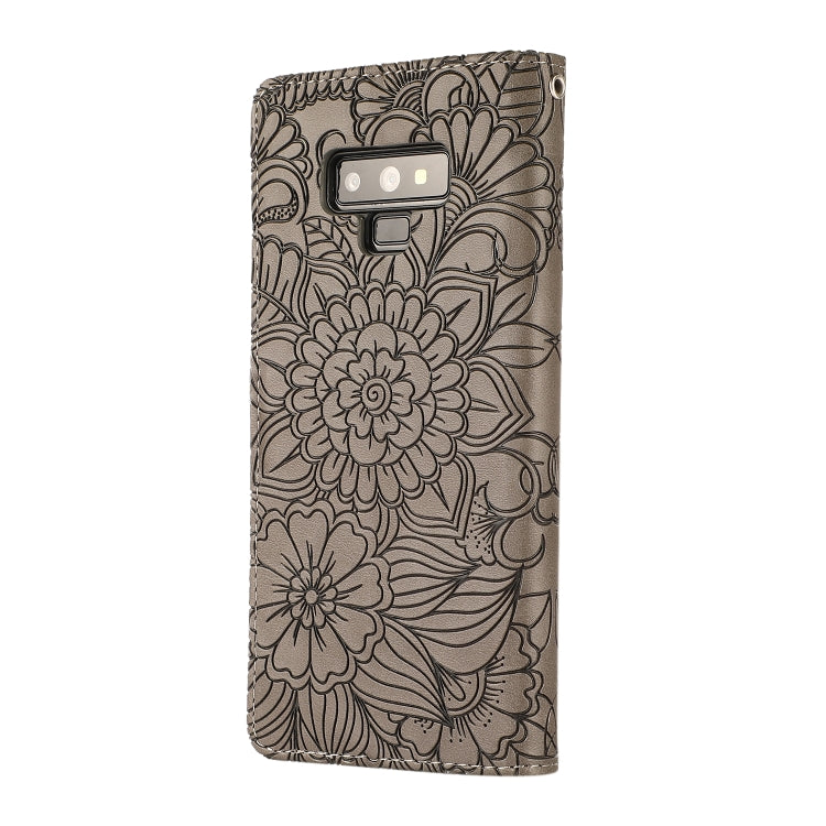 For Samsung Galaxy Note9 Skin Feel Embossed Sunflower Horizontal Flip Leather Case with Holder & Card Slots & Wallet & Lanyard(Gray)