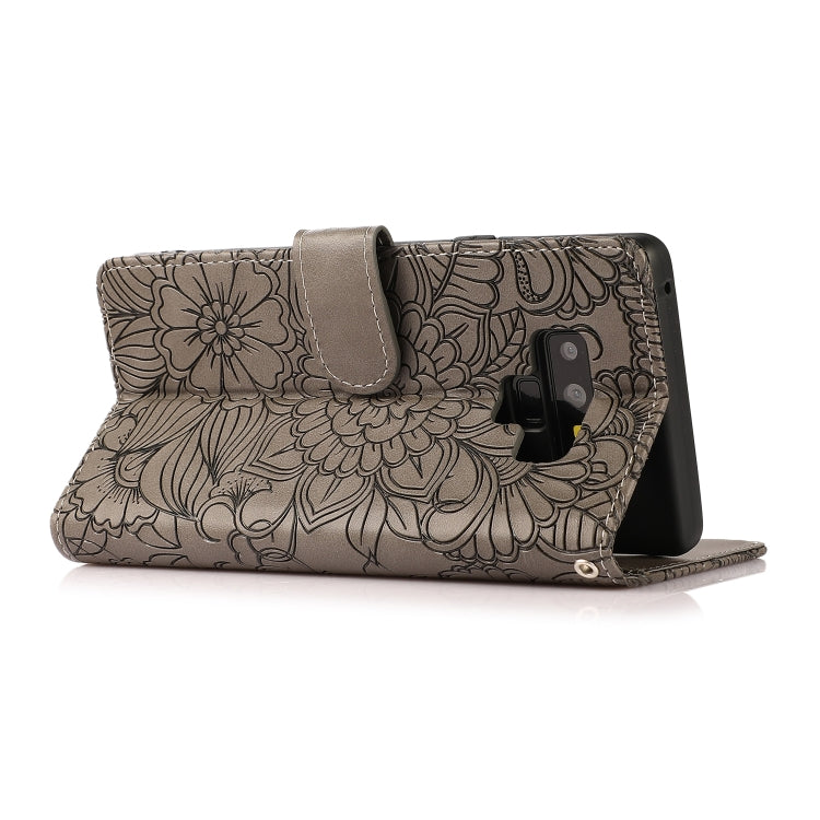 For Samsung Galaxy Note9 Skin Feel Embossed Sunflower Horizontal Flip Leather Case with Holder & Card Slots & Wallet & Lanyard(Gray) - free shipping - PMC TechLife - Order now!