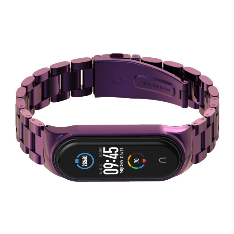 For Xiaomi Mi Band 6 / 5 / 4 / 3 Mijobs CS Metal Three Bead Stainless Steel Watch Band(Purple) - Watch Bands by MIJOBS | Online Shopping South Africa | PMC TechLife | Buy Now Pay Later Mobicred
