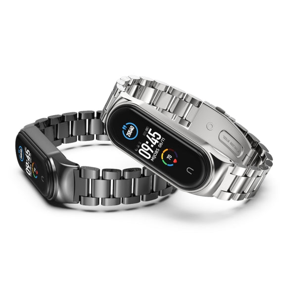For Xiaomi Mi Band 6 / 5 / 4 / 3 Mijobs CS Metal Three Bead Stainless Steel Watch Band(Blue) - Watch Bands by MIJOBS